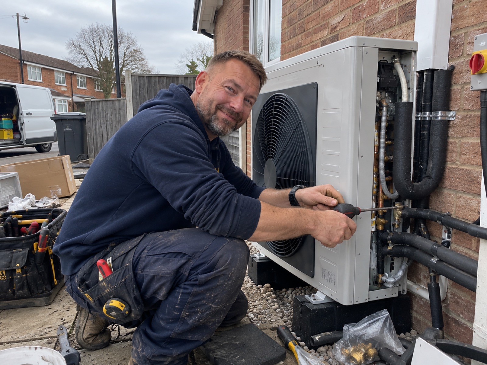 Mike connecting an air source heat pump